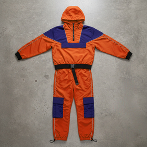 Windbreaker Tracksuit 2 Piece <b>Trouser</b> and Hood Jacket 100% Nylon DTF Logo Reflective <b>Lines</b> Panels <b>Work</b> Windbreaker Tracksuit - Product Image 4