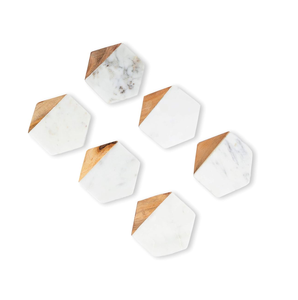 Marble Acacia Wood Coaster Mats Pads Premium Quality Stone Marble Coaster Mats Non-Slip Stone <b>Table</b> Pads Set - Product Image 1