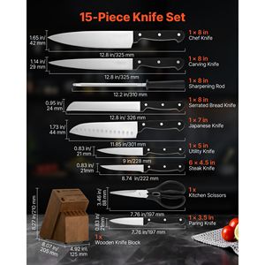 Set di 15 Coltelli da Cucina in Acciaio Inossidabile Tedesco ad Alto Contenuto di Carbonio con Blocco Affilatore e Manici Ergonomici in ABS - Product Image 3