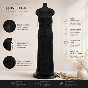 Robe de soirée maxi noire de luxe à sequins sans manches, tenue de soirée haut de gamme, robe de cocktail, robe de cérémonie pour invitées de mariage, tenue élégante scintillante - Product Image 5