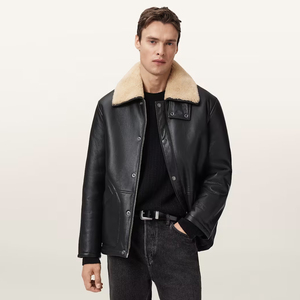 Men Genuine Leather Slim <b>Biker</b> <b>Jacket</b> with Reversible Faux Fur Collar Waterproof Windproof Winter Outerwear Regular Fit Moto - Product Image 3