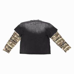 T-shirt unisexe à manches longues en coton 100% double couche, imprimé camouflage vintage délavé, avec logo personnalisé, pour homme - Product Image 3