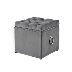 Square Ottoman with Knob Handle Velvet Fabric Seating Stool Foot Rest Upholstered Makeup Dressing Stool Padded Seat Shoe <b>Bench</b> - Product Image 3