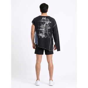 เสื้อยืดคอตตอนเนื้อหนัก 380GSM ทรงไหล่ตกแบบอสมมาตรสำหรับผู้ชาย สไตล์ไซเบอร์พังก์ สตรีทแวร์ เทคแวร์ พร้อมโลโก้แบบกำหนดเอง (OEM) - Product Image 2