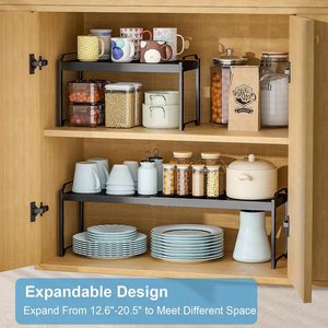 Expandable Countertop <b>Shelves</b> <b>for</b> <b>Kitchen</b> Cabinet Storage Pack of Stackable Organizers - Product Image 3