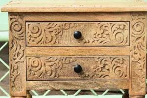 Mesita de noche de madera blanca con grabados, estilo rústico, para dormitorio y sala de estar, mueble de madera tallada asequible. - Product Image 6