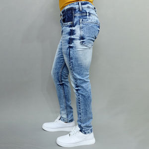 Jeans en denim de coton extensible bleu taille mi-haute pour hommes Gex en gros - Product Image 5
