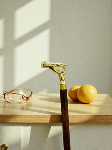 Handcrafted Black <b>Wooden</b> Walking Cane with Decorative Metal Animal <b>Handle</b> Vintage Classic Walking Stick Brass Accents - Product Image 3