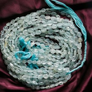 100% perles de forme ovale lisse bleu aigue-marine naturelle perles de pierre bleue unies pour la fabrication de bijoux - Product Image 1