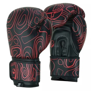 <b>Black</b> Red Pattern Faux Leather Boxing Gloves <b>Velcro</b> Closure Breathable Adult Training Gear - Product Image 3