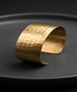 Indian Metal <b>Copper</b> Brass Gold-Plated Hammered Lightweight Modern Customized Printing Cuff Bracelet Mother's Day Thanksgiving - Product Image 1