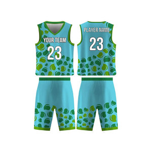 Ensemble de maillots de basket personnalisés, col en V, sans manches, impression sublimée, motif à pois bleu et vert, unisexe, adulte, matière en mesh respirante - Product Image 1