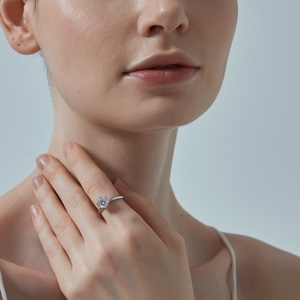 Round Cut 925 Sterling <b>Silver</b> Halo <b>Solitaire</b> Moissanite Engagement <b>Ring</b> with Claw Setting Gold Plated Hidden Band Promise <b>Ring</b> - Product Image 2