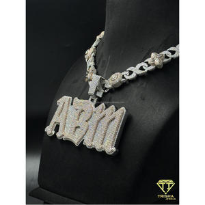 <b>Custom</b> Iced Out VVS Moissanite with Rhodium Plated 925 Sterling Silver ABM Letter Pendant Jewelry for Men Gift by Trisha Jewels - Product Image 5