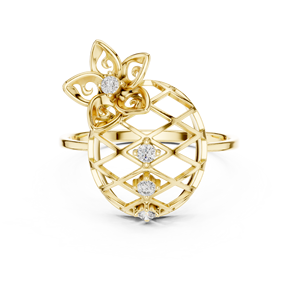 Anillo minimalista de oro amarillo macizo de 14k con diamantes de corte brillante redondo y piedras cultivadas en laboratorio para mujer, modelo The Crown Flower, para uso diario. - Product Image 1