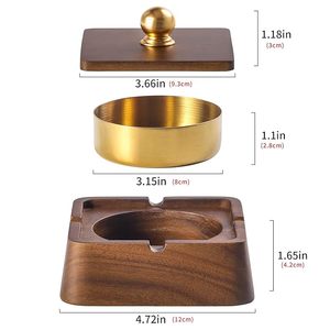 Cendrier moderne en bois de noyer anti-poussière et anti-fumée, design créatif avec couvercle carré, construction portable en acier inoxydable pour usages multiples - Product Image 3