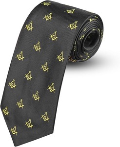 Corbata Masónica Negra de Seda Tejida para Masones con Escuadra y Compás Amarillos - Product Image 1