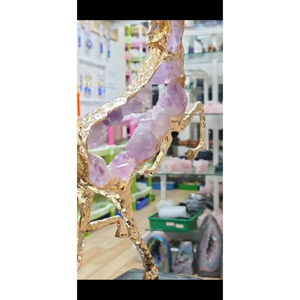Escultura de Caballo Morado al por Mayor con Marco Chapado en Oro e Incrustaciones de Amatista en Base de Mármol Negro, Artesanía de Cristal para Decoración del Hogar - Product Image 2