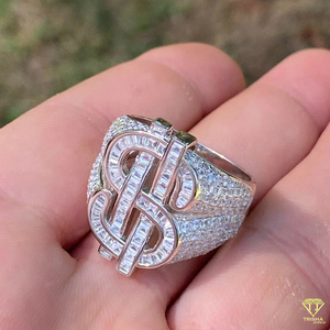 Hip Hop Jewelry Dollar Ring With Baguette Stones Iced Out Ring Rose Gold Ring Geometric Ring Luxury Jewelry - Product Image 2