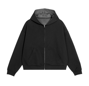 Hoodie zippé ample brodé à blocs de couleurs contrastées en molleton 100% coton pour l'hiver - Product Image 3