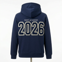 Sweat à capuche d'hiver respirant en molleton 100 % coton 340g, personnalisable avec broderie chenille, pour tenue de sport scolaire et uniforme de lycée, marque privée
