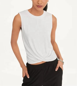 T-shirt de sport léger sans manches en soie/coton écologique pour femme, col rond, ultra doux, respirant, 220g, personnalisable - Product Image 1