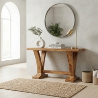 Table console Viola, meuble de couloir moderne en bois massif, base élégante en tréteaux, table d'entrée pour les designs de maisons rustiques et contemporains