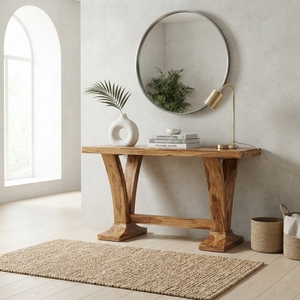 Viola Console <b>Table</b> Modern Solid Wood Hallway Furniture Elegant Trestle Base Entryway <b>Table</b> For Rustic Contemporary Home Designs - Product Image 5
