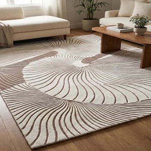 Hand Tufted Modern Abstract Spiral Wool Area Rug Beige Brown Designer Carpet Luxury Living Room Bedroom Home Decor - Product Image 5