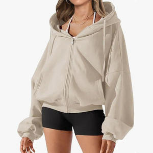 Sweat-shirt unisexe à capuche zippé surdimensionné en mélange de coton, style streetwear décontracté, couleur unie, fermeture éclair intégrale, pour la vente en gros - Product Image 1