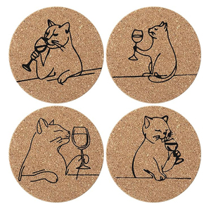 Juego de 4 Posavasos Redondos de Corcho Suave con Motivos de Gatos, Posavasos de Corcho de Alta Calidad con Diseños Divertidos de Animales - Product Image 2