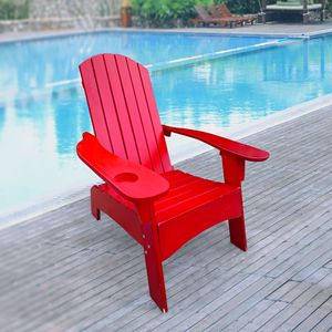 Chaise Adirondack rouge avec porte-parasol, meubles en bois pour l'extérieur ou l'intérieur - Product Image 1