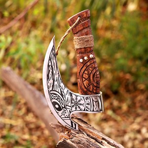 Hache à pizza rustique Viking, faite à la main, en acier à haute teneur en carbone, manche en bois, coupe-pizza DIY OEM, accessoire de cuisine - Product Image 1