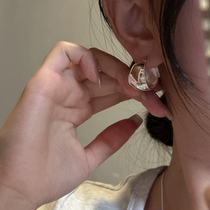 Pendientes Colgantes de Plata de Ley S925, Estilo Coreano Retro, Diseño Simple con Textura Única, Forma Ovalada Lisa - Product Image 4