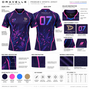 Camiseta de Esports con Gráficos de Flores en Rosa Neón y Morado Oscuro, Uniforme de Juego con Malla Texturizada, Jersey de Equipo Floral Sublimado para Hombre, Transpirable - Product Image 6