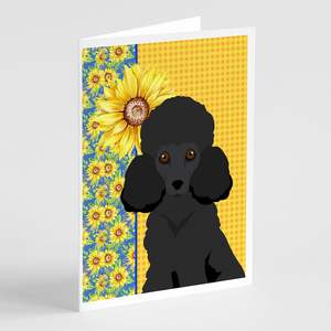 Girasoles de verano caprichosos con caniche negro Paquete de 8 A7 Tamaño 5x7 Tarjetas de felicitación en blanco con sobres para escribir notas - Product Image 1
