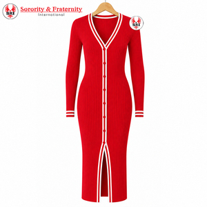 Suéter Personalizado de la Hermandad Delta Sigma para Mujer, 100% Acrílico, Antiarrugas, Estilo Vintage, Tejido, Blanco y Rojo, Cárdigan Largo Clásico, Maxi - Product Image 3