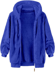 Men's Cozy Blue <b>Fleece</b> Hooded Jacket Polyester/Cotton Warm Zipper Casual Winter Coat Thick <b>Sherpa</b> Lining Oversized Loose Fit - Product Image 4