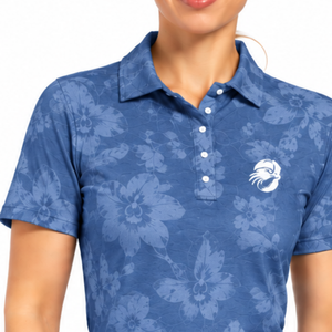 Polo de Golf de Manga Corta para Mujer, Color Azul Denim, Estampado Floral, Deportivo, Transpirable, Personalizable, Venta al Por Mayor - Product Image 6