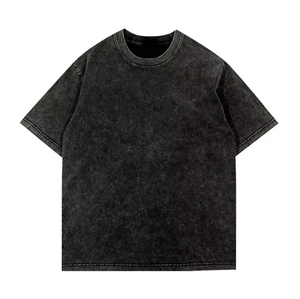 Camiseta de algodón grueso para hombre, estilo vintage con lavado ácido, hombros caídos, estilo urbano informal. - Product Image 3