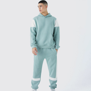 <b>Men's</b> Blue <b>White</b> Solid Breathable Eco-Friendly Lightweight Hooded Tracksuit Full Length Cotton Casual <b>Joggers</b> Side Pockets - Product Image 1