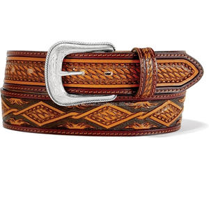 Customized Basket Weave Tooling design embossed Top Grain <b>Western</b> leather tooling <b>belt</b> for men and women - Product Image 4