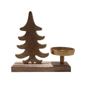 Modern Golden Reindeer <b>Tealight</b> <b>Holder</b> with Wooden Base 4-Cup Candle Stand Christmas Home Decoration Indoor Use - Product Image 3