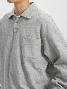 2025 automne hommes décontracté coton à manches longues Polo à capuche léger luxe couleur unie revers personnalisé sweats à capuche amples M-3XL - Product Image 3