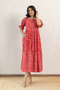 ชุดเดรสยาวผ้าฝ้ายพิมพ์ลายสีเขียวสำหรับผู้หญิง - Product Image 2