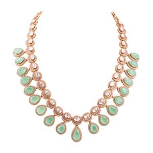 Collier en argent 925 Gajaah en forme de poire avec pierre verte et Polki Kundan | Bijoux ethniques plaqués or faits à la main, bijoux de mariée - Product Image 1