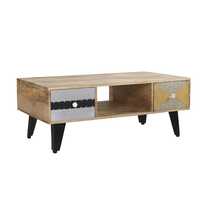Mesa de Centro de Lujo de Madera Maciza de Mango con Detalles Metálicos y de Latón, Diseño Duradero y Encajable para Sala de Estar y Uso en Hoteles