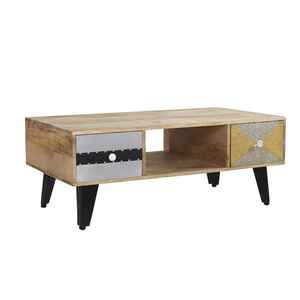 Mesa de Centro de Lujo de Madera Maciza de Mango con Detalles Metálicos y de Latón, Diseño Duradero y Encajable para Sala de Estar y Uso en Hoteles - Product Image 1