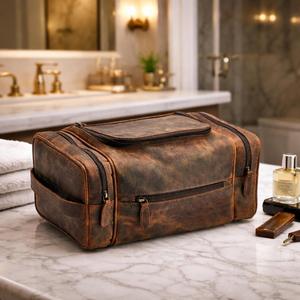 Genuine Leather <b>Toiletry</b> Bag Men Travel Wash Organizer Cosmetic Waterproof <b>Storage</b> Bag LTB-0140 - Product Image 4