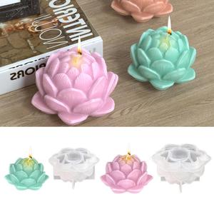 Large Small Size Lotus Aromatherapy Candle Flower Floral Fragrance Gypsum Candle Silicone Mold - Product Image 1